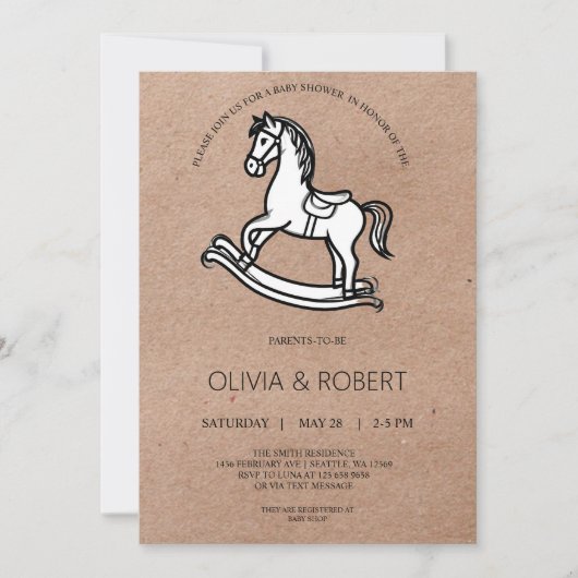 Craft Paper Rocking Horse Baby Shower Invitation Kaart (Voorkant)