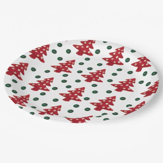 Craft Red kerstbomen Button Baubles Papieren Bordje (Gekanteld)