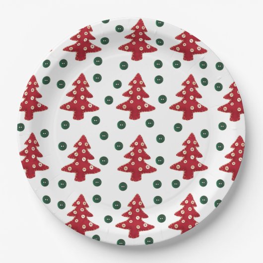 Craft Red kerstbomen Button Baubles Papieren Bordje (Voorkant)