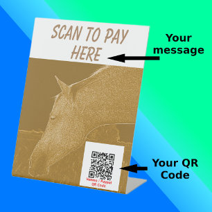 Craft Stall Scan2Pay Golden Brown Horse Reclamebord Met Voetstuk