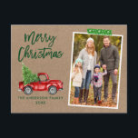 Craft Tape Brush Script Truck Kraft Kerstmis Briefkaart<br><div class="desc">Modern Brush Script Waterverf  Rode Vrachtwagen met Kerstboom Vrolijk Kerstfeest Familie Foto Briefkaart - Rustiek Kraft Papier,  Groene Sneeuwvlok Craft Tape</div>