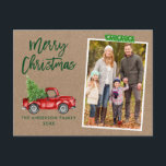 Craft Tape Brush Script Truck Kraft Kerstmis Briefkaart<br><div class="desc">Modern Brush Script Waterverf  Rode Vrachtwagen met Kerstboom Vrolijk Kerstfeest Familie Foto Briefkaart - Rustiek Kraft Papier,  Groene Sneeuwvlok Craft Tape</div>