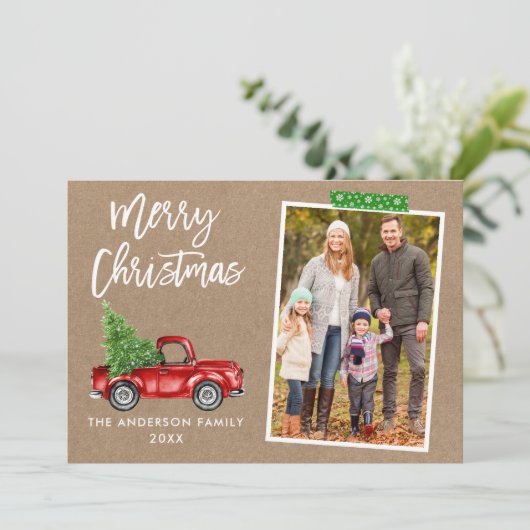 Craft Tape Brush Script Truck Kraft Kerstmis Feestdagenkaart (Staand voorkant)