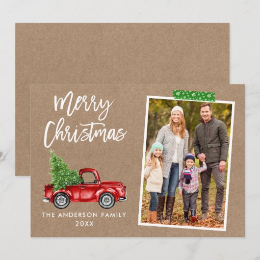 Craft Tape Brush Script Truck Kraft Kerstmis Feestdagenkaart (Voorkant / Achterkant)