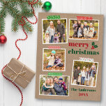 Craft Tape Holly Merry Kerstmis 5 Foto Kraft Briefkaart<br><div class="desc">Craft Tape en Holly Berries Kerst 5 Foto Collage Holiday Briefkaart. Rustic Kraft Paper.</div>