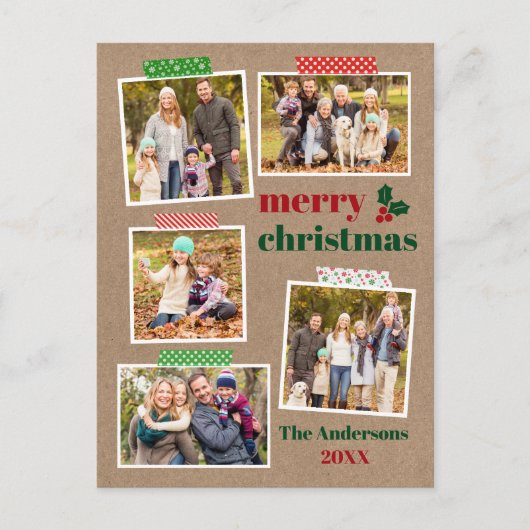 Craft Tape Holly Merry Kerstmis 5 Foto Kraft Briefkaart (Voorkant)