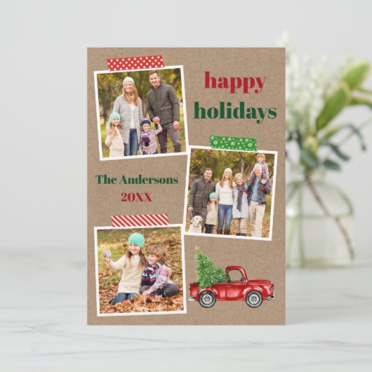 Craft Tape Red Truck Holiday Kraft Kaart (Staand voorkant)