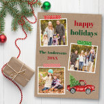 Craft Tape Rode Vrachtwagen Vakantie Kraft Briefkaart<br><div class="desc">Prettige feestdagen 3 Photo Collage Holiday Briefkaart omvat Craft Tape en Waterverf  Red Truck met kerstboom. Rustiek kraftpapier.</div>