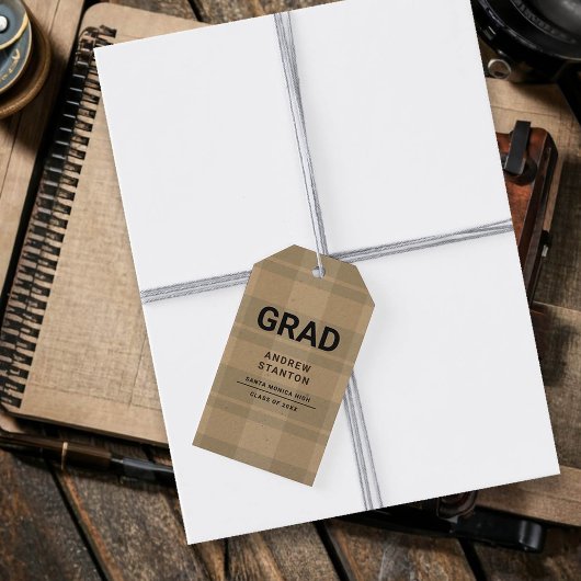 Craft Tartan Plaid Modern Simple Boy Afstuderen Cadeaulabel