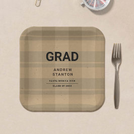 Craft Tartan Plaid Modern Simple Boy Afstuderen Papieren Bordje