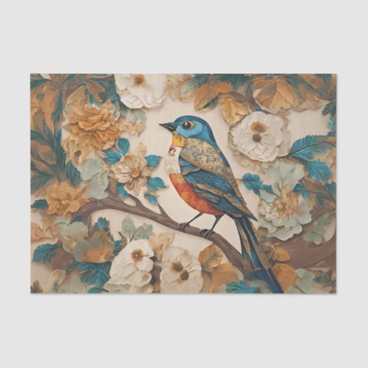 Crafted Bird op een vertakking Decoupage Tissuepapier (Voorkant)
