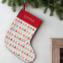 Crafted Christmas Trees Fabric – Pink Red Linen Kleine Kerstsok