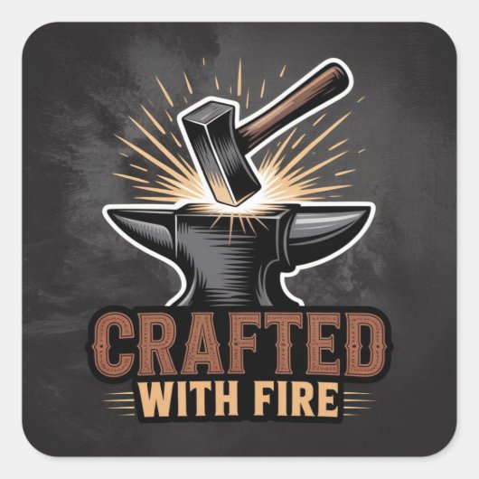 Crafted With Fire – Rustic Artisan Sticker (Voorkant)