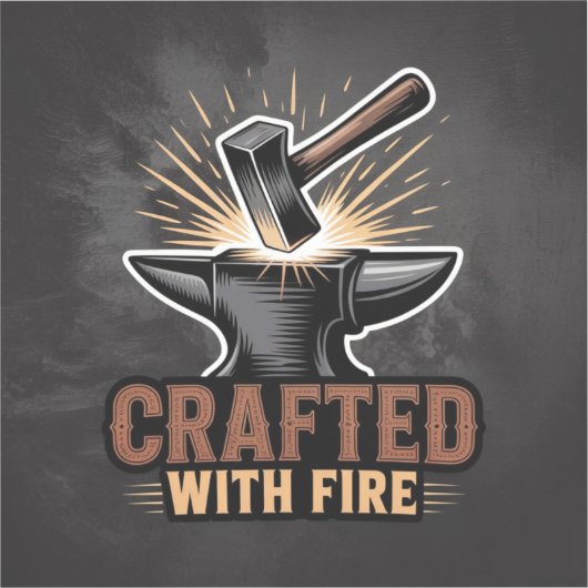 Crafted With Fire – Rustic Artisan Sticker (Voorkant)