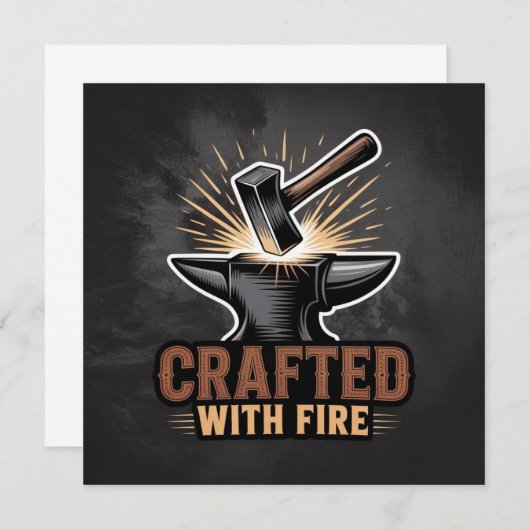 Crafted With Fire – Rustic Artisan Sticker Kaart (Voorkant / Achterkant)