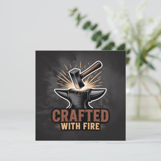 Crafted With Fire – Rustic Artisan Sticker Kaart (Staand voorkant)