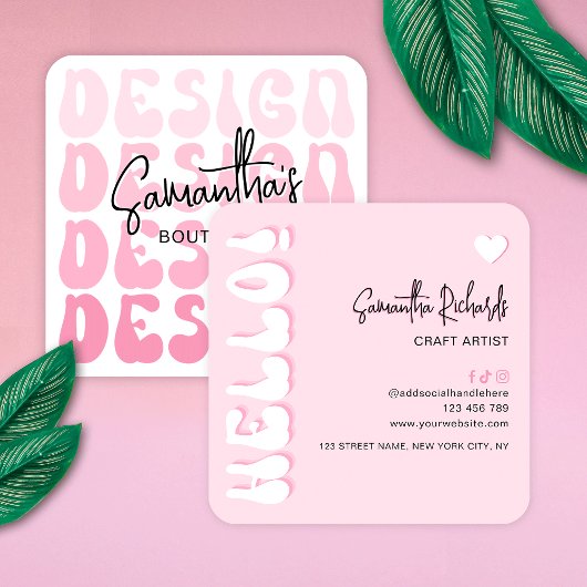 Crafter Handgemaakte Design Artiest Retro Pink Mod Vierkante Visitekaartje