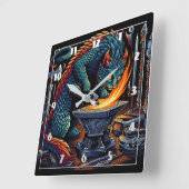 Crafting Flames: Cat Blacksmith aan het werk Vierkante Klok (Hoek)