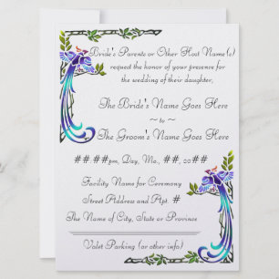 Craftsman Peacocks (Metallic Wedding Invitation) Kaart