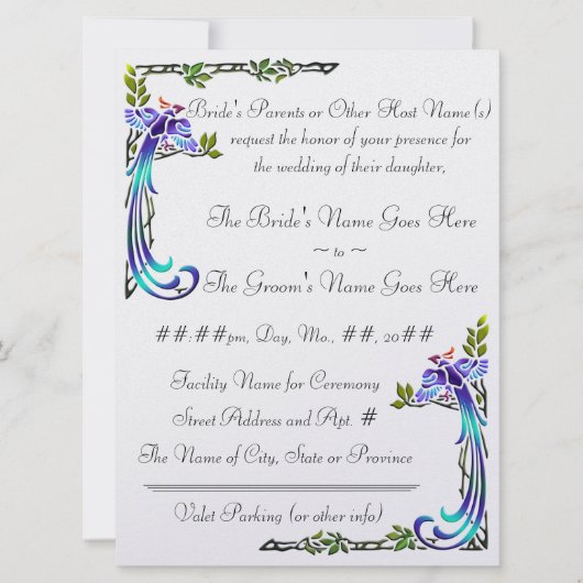 Craftsman Peacocks (Metallic Wedding Invitation) Kaart (Voorkant)