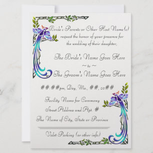 Craftsman Peacocks (Metallic Wedding Invitation) Kaart