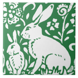 Craftsman Style Rabbit Bunny Emerald Green Floral Tegeltje