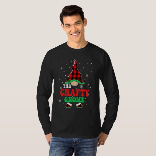 Crafty Gnome Buffalo Plaid Matching Family Christm T-shirt (Voorkant volledig)