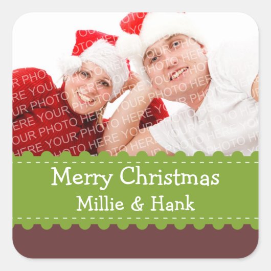 Crafty Green lint foto Merry Christmas sticker (Voorkant)