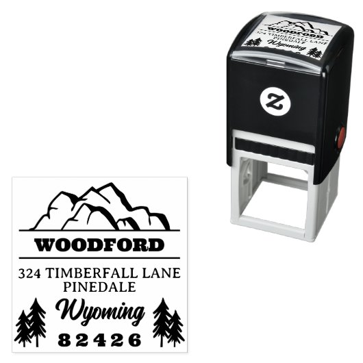 Craggy Mountain-Topjes en Spruces Rustic Retro Zelfinktende Stempel (In situ)