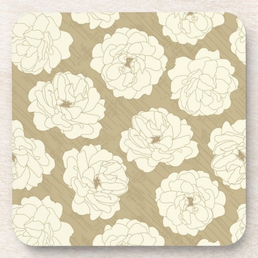 Cram Rozen op Golden Beige - naadloos patroon. Bier Onderzetter (Voorkant)