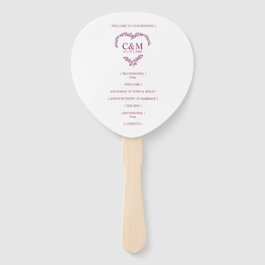 Cramberry Branches Heart with Initials Handwaaier (Achterkant)