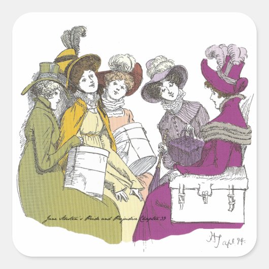 Crammed In, Jane Austen, Pride en Prejudice Vierkante Sticker (Voorkant)