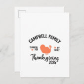 Crampbell Family 2025 Thanksgiving Turkije Diner Uitnodiging Briefkaart (Voorkant / Achterkant)