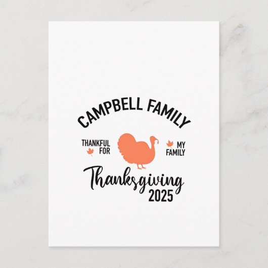 Crampbell Family 2025 Thanksgiving Turkije Diner Uitnodiging Briefkaart (Voorkant)
