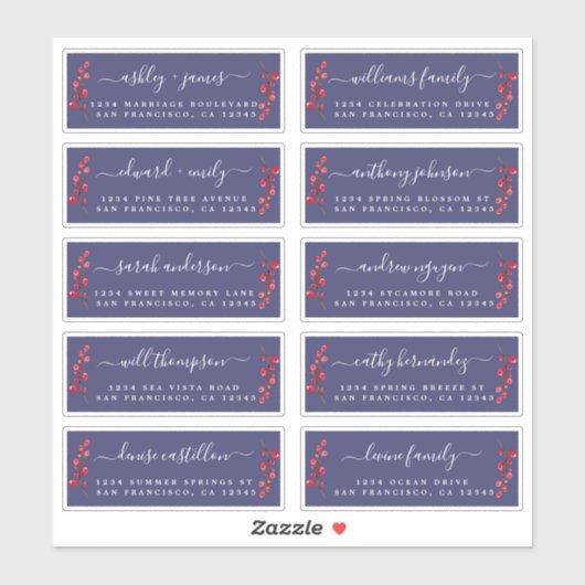 Cranberries Sprig Wedding Guest Adresetiketten Sticker (Vel)