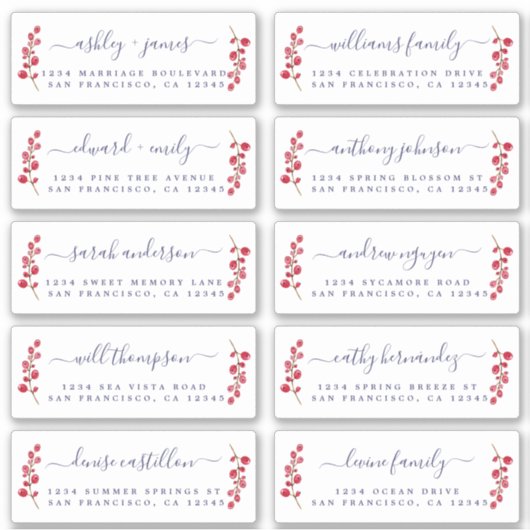 Cranberries Sprig Wedding Guest Adresetiketten Sticker (Voorkant)