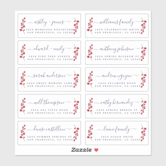 Cranberries Sprig Wedding Guest Adresetiketten Sticker (Vel)