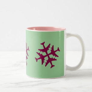 Cranberry Airplane Snowflake Tweekleurige Koffiemok