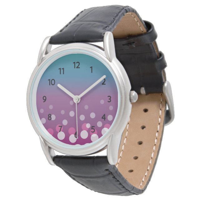 Cranberry-Blue Bubbles (met cijfers) Horloge (Gekanteld)