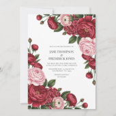 Cranberry & Blush Watercolor Floral Wedding Photo Kaart (Voorkant)