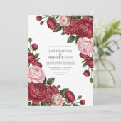 Cranberry & Blush Watercolor Floral Wedding Photo Kaart (Staand voorkant)