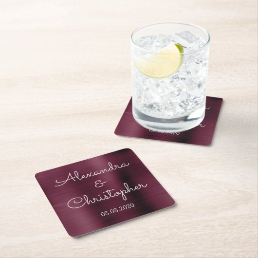 Cranberry Bourgondië Elegante bruiloft of receptie Kartonnen Onderzetters (Insitu)