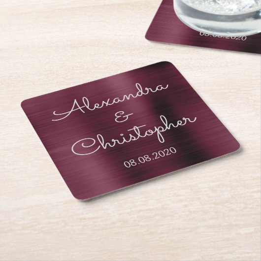 Cranberry Bourgondië Elegante bruiloft of receptie Kartonnen Onderzetters (Schuin)