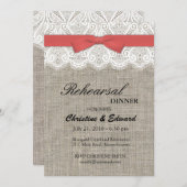 Cranberry Bow and Lace Wedding Rehearsal Dinner Kaart (Voorkant / Achterkant)
