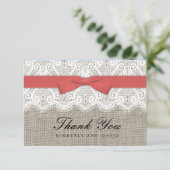 Cranberry Bow en Lace Wedding Hartelijk dank Bedankkaart (Staand voorkant)