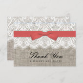 Cranberry Bow en Lace Wedding Hartelijk dank Bedankkaart (Voorkant / Achterkant)