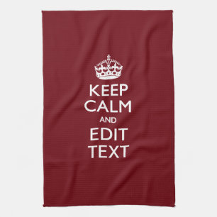 Cranberry Burgundy Keep Calm en Jouw tekst Theedoek