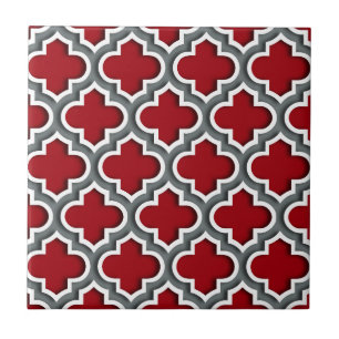Cranberry Charcoal White Moroccan Quatrefoil #5DS Tegeltje