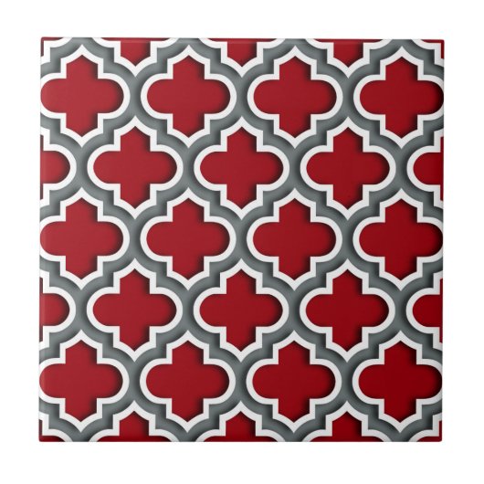 Cranberry Charcoal White Moroccan Quatrefoil #5DS Tegeltje (Voorkant)