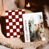 Cranberry Checkered Christmas Familiefoto Feestdagenkaart